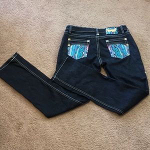 COOGI Embroidered Tribal Print Ladies Jean  Bejeweled Bling Size 9/10